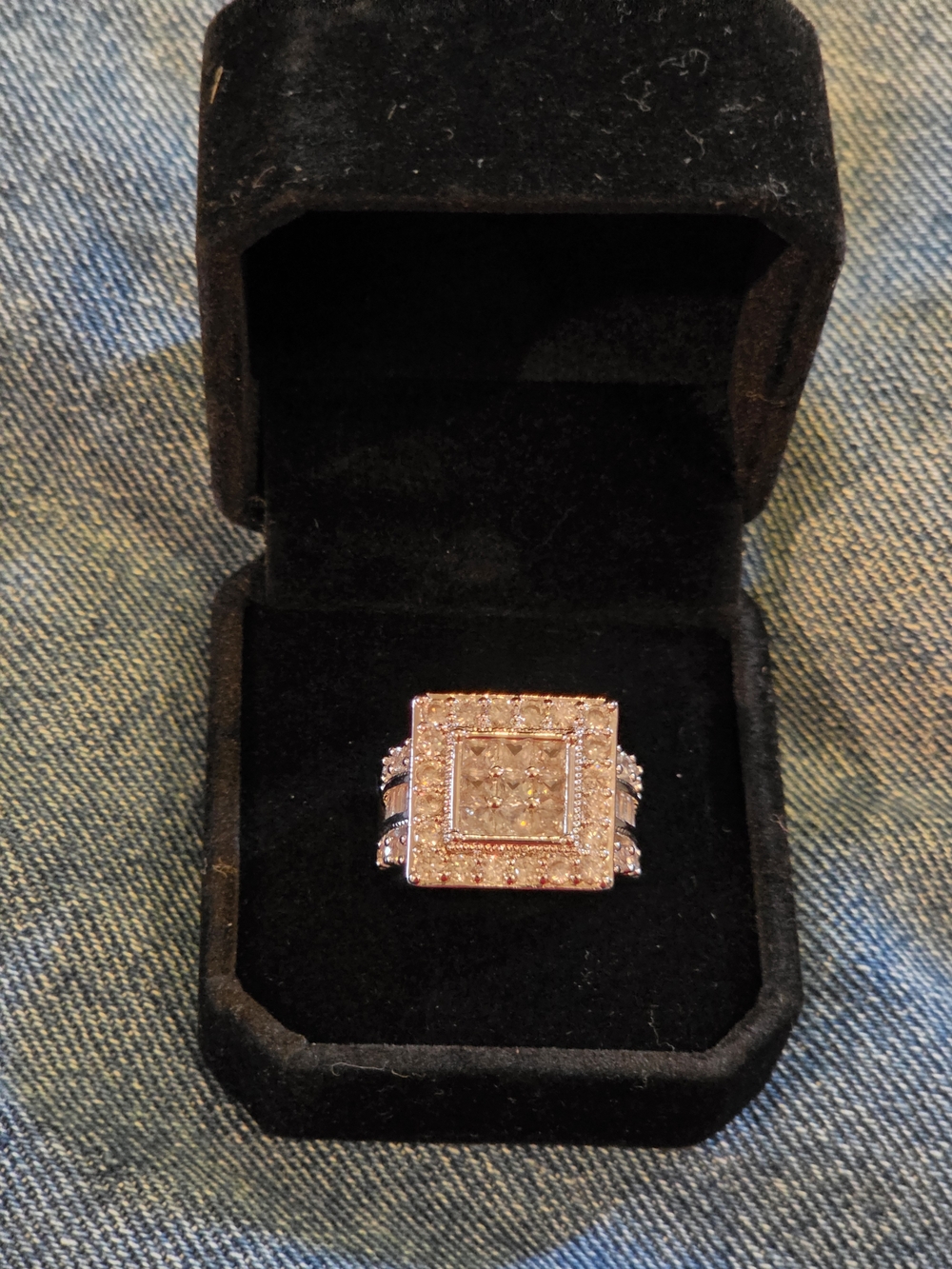 Elegant Square Halo Diamond Ring in Sterling Silver Size 6